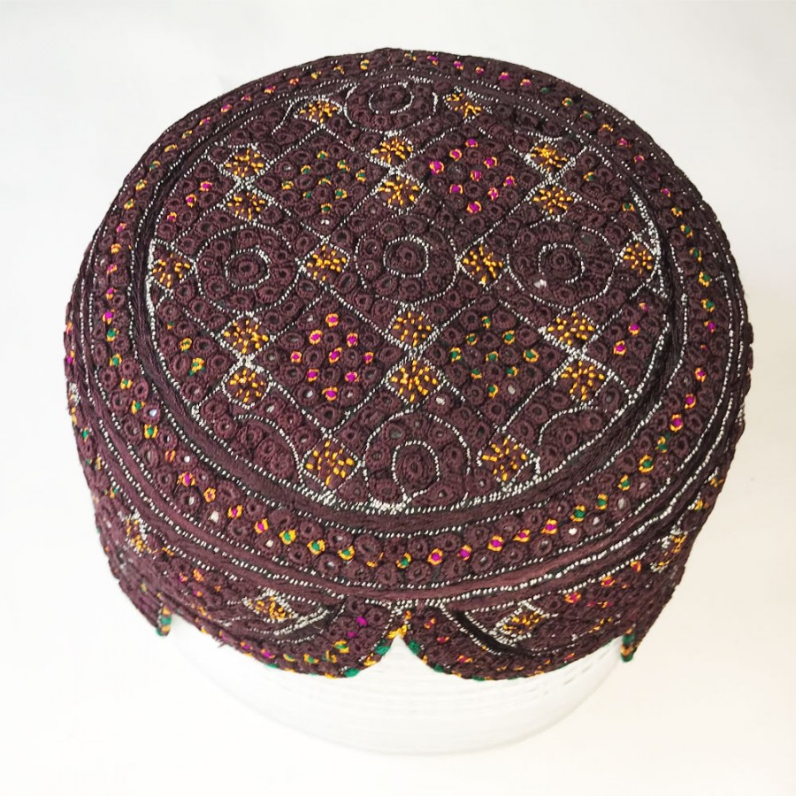 Maroon Zarri Rumali Jamali / Zardari Cap or Topi MKC-931